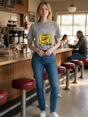 Gilmore Girls Luke's Diner Shirt Womens Adult Gray Stars Hollow Coffee Tee Small